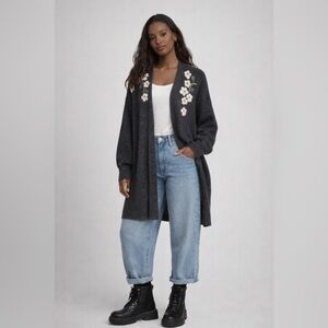 Metric Flower Detailed Open Front Cardigan, size large.